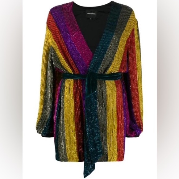 NWT RETROFETE GABRIELLE SEQUIN ROBE DRESS MULTI STRIPE SIZE SMALL - Picture 5 of 16